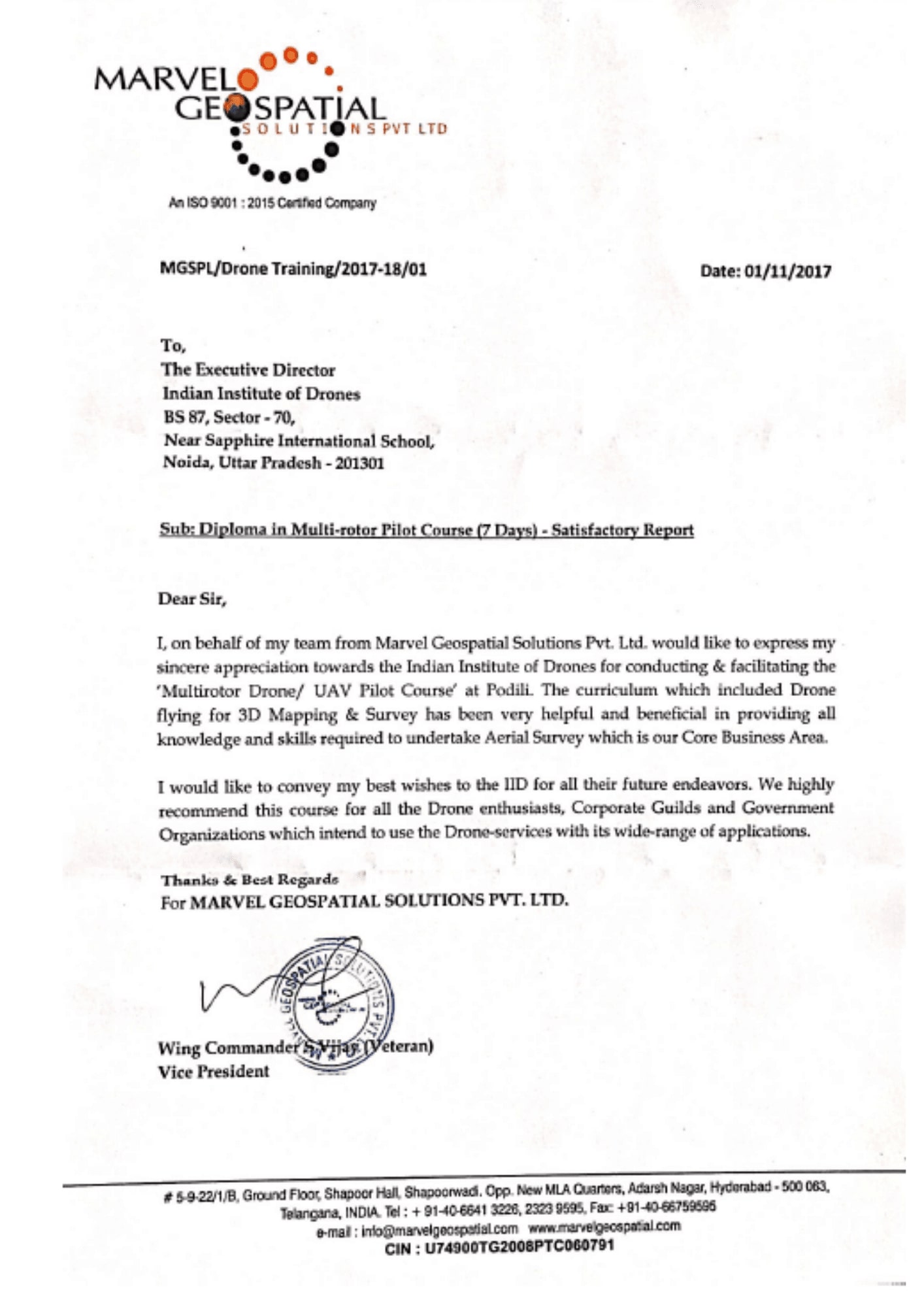 Satisfactory Letter from Geospatial Solutions